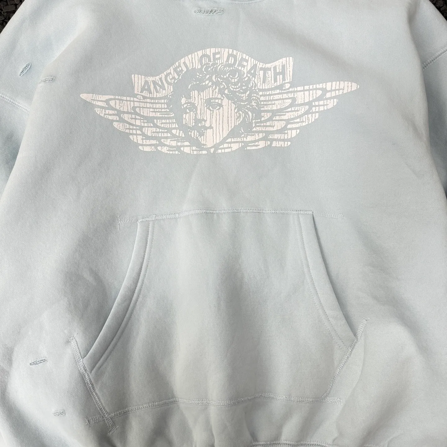 P248 # CHE-12 Saint Michael cho "Little Angel Limited" American retro hooded sweatshirt, washed and distressed, hand-made destruction process, brushed texture, brushed fabric, three-dimensional tailoring, splicing and complex stitching process, Size: S M L XL